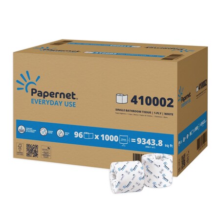 Papernet Single Roll Toilet Paper 1ply (96 rolls; 1000 sheets each), 96PK 410002