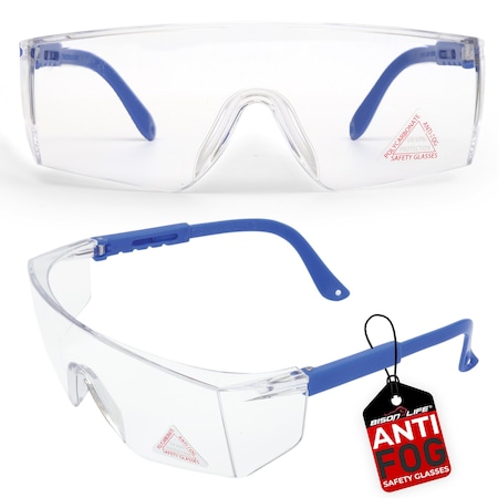 Bison Life Boxer, Safety Glasses, Anti-Fog & Anti-Scratch, Clear/Blue Lens ZH-BXSG-CLLBLT-MS16-6