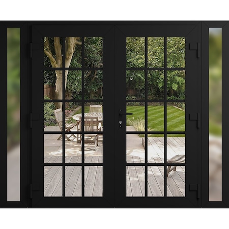 Vdomdoors Front Exterior Prehung Metal-Plastic Double Doors Clear Glass / MANUX 8151 Matte Black / Office Com MANUX8151DEXD-BLK-W12+72+12xH80-LH-I