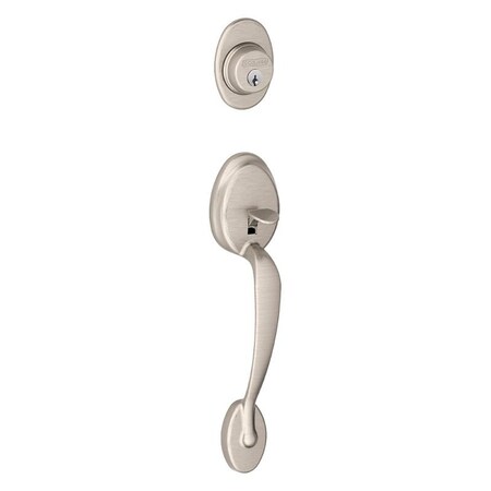 Schlage F60PLYGEO619 Handleset, 1 Grade, Keyed Different Key, Brass, Satin Nickel, 238 x 234 in Backset F 60VPLY/GEO619