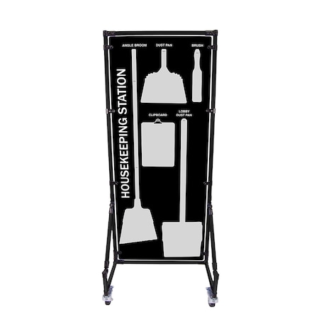 5S Supplies Housekeeping Shadow Board Broom Station V12, Black / Gray, Broom + Stand HSB-V12-BLACK/GRAY-BO-STAND