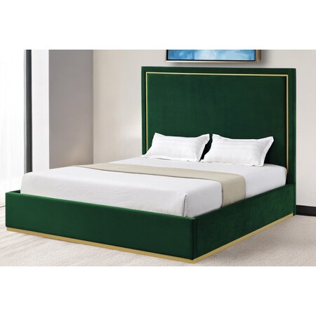 Homeroots Hunter Green Solid Wood King Upholstered Velvet Bed 544800