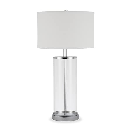 Homeroots 28" Nickel Glass Table Lamp With White Drum Shade 524527