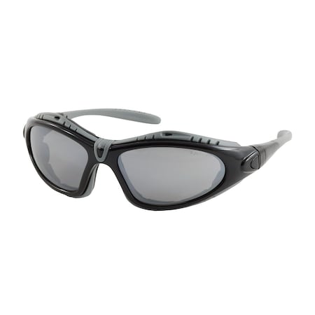 Bouton Optical Full Frame Safety Glasses w/Black Frame, Foam Padding, Silver Mirror Lens and Anti-Scratch / Anti-Fog 250-50-0425