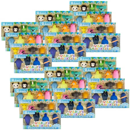 Bazic Products Wildlife Adventures 3D Eraser Sets, 4 Per Set, 24PK 2252