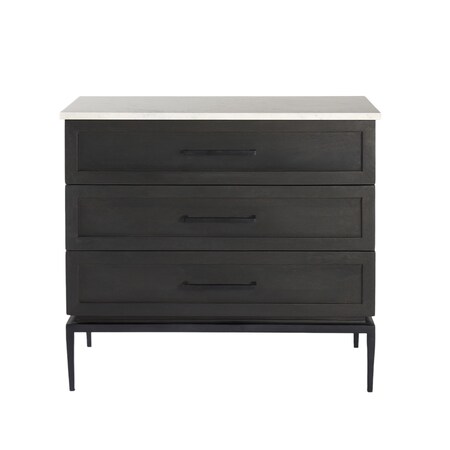 Homeroots 36" Black And White Solid Wood And Marble Three Drawer Dresser 391999