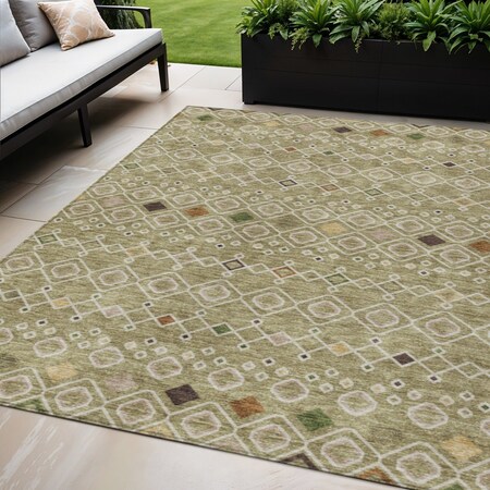 Homeroots 5' X 8' Sage Ivory And Beige Geometric Washable Indoor Outdoor Area Rug 612215