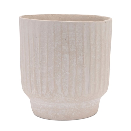 Homeroots 8" Beige Recycled Paper Textured Lines Urn Table Vase 632610