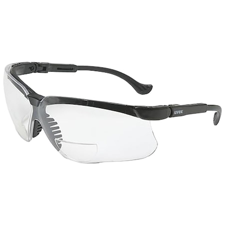 Uvex Semi-Rimless Safety Glasses w/Black Frame, Clear Lens and Anti-Scratch Coating, +3.00 Diopter S3764
