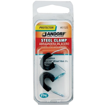 Jandorf Cushion Clamp, 1/4 in Max Bundle Dia, 1/2 in W, Rubber/Steel, Black 61525