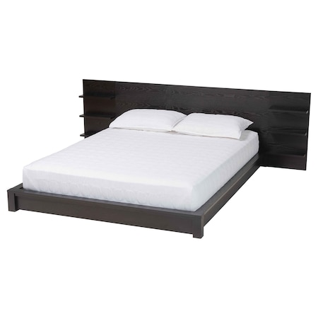Baxton Studio Elina Modern Ebony Black Wood Queen Size Platform Bed with Built-In Shelves 252-13764-ZORO