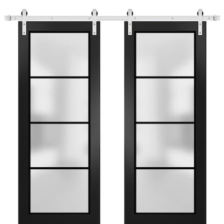 Sartodoors Sturdy Double Barn Door with Frosted Glass Planum 2132 Black 72x80 (2* 36x80) Solid Core PLANUM2132DB-S-BLK-72 x 80 (2* 36x80)
