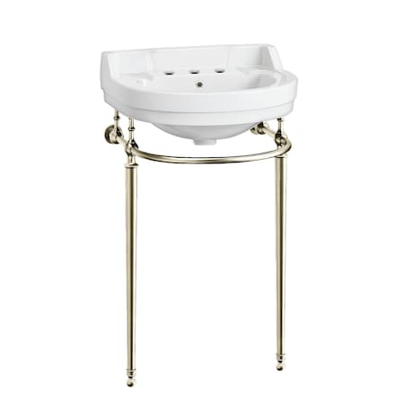 Whitehaus Collection 22 in Console Sink With Semi-Circular Bowl, Single Faucet Drilling, Brass Leg Supports and Overflow WHV022-L32-3H-PN