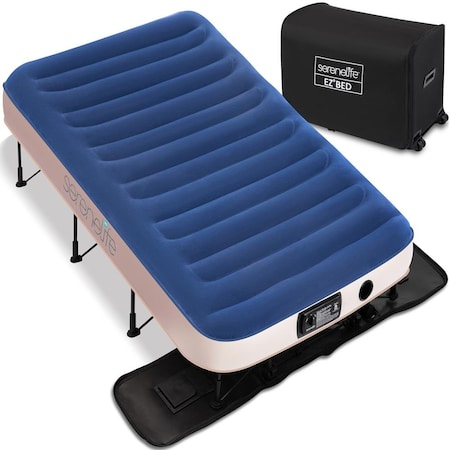 Serenelife EZ Bed Air Mattress with Frame and Rolling Case, Self-Inflating Airbed with Built in Pump for Travel SLEZBDTW10