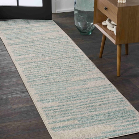 Jonathan Y Khalil Modern Berber Stripe Cream/Turquoise 2 ft. x 8 ft. Runner Rug MOH207B-28