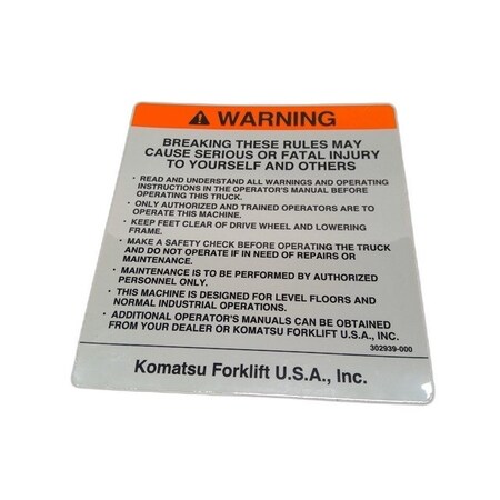 Komatsu DECAL, WARNING, OEM OP03000870