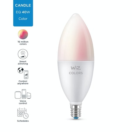 Wiz 40W Equivalent Color Changing B12 Candelabra Dimmable Smart LED Decorative Light Bulb 603522