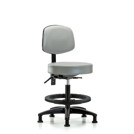 Blue Ridge Ergonomics Vin Stool with Back-Med Bench Ht with Seat Tilt, Black FR, andStat Glides in Dove Trailblazer Vin BR-VMBST-RG-T1-BF-RG-8567