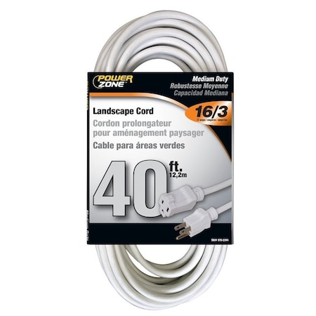 Powerzone Extension Cord, 16 AWG, White, 40 ft OR883628