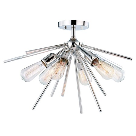 Vaxcel Estelle 24-in W Nickel Mid-Century Modern Sputnik Semi Flush Mount Ceiling Light C0161