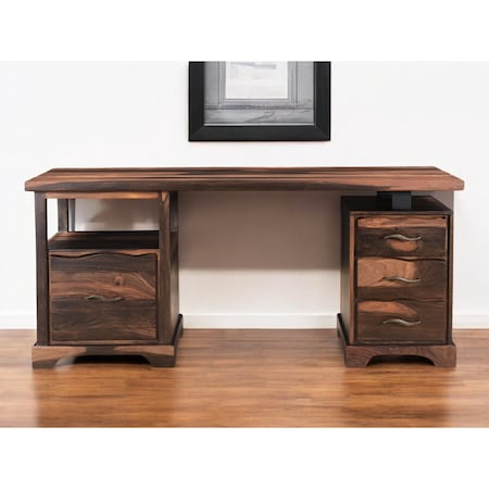 Homeroots 68" Natural Live Edge Solid Wood Writing Desk With Four Drawers 522093