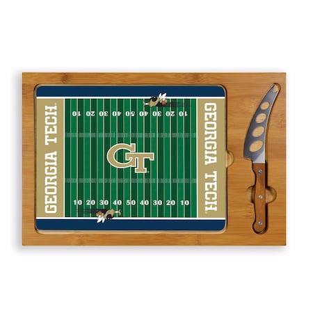 Picnic Time Family Of Brands NCAA Georgia Tech Yellow Jackets Football Field Icon Glass Top Cutting Board & Knife Set 910-00-505-194-0