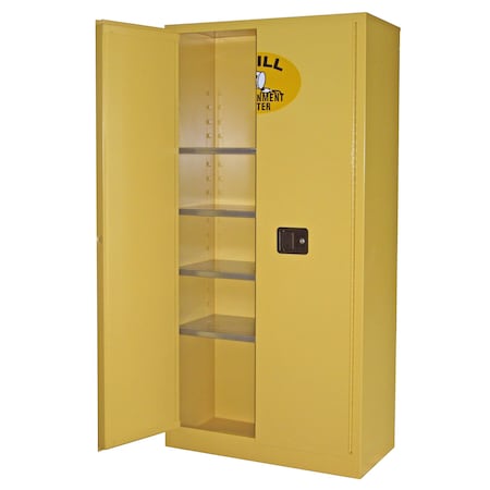 Securall Spill Containment Cabinet, 27 Cubic Feet, 4 Shelves, 36 in W x 72 in H x 18 in D, Yellow SCC172