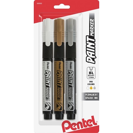Pentel Opaque Bullet Tip Paint Markers, 0.3 mm Bullet Marker Point, Assorted Ink, 3PK MMP20BP3M1