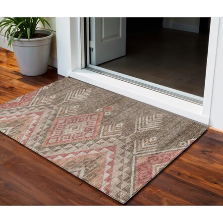 Homeroots 3' X 5' Brown And Terra Cotta Southwestern Washable Indoor Outdoor Area Rug 603533