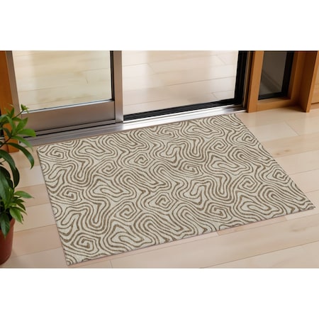 Homeroots 3' X 5' Beige And Brown Abstract Washable Indoor Outdoor Area Rug 599778