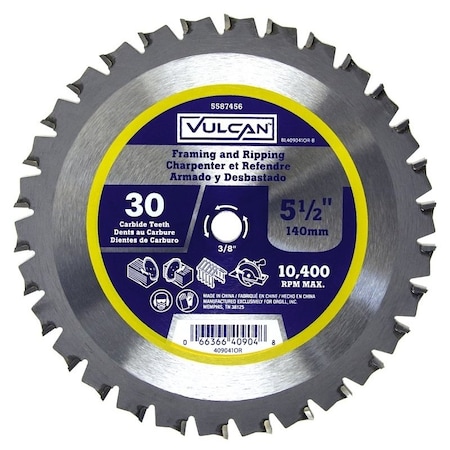Vulcan Circular Saw Blade, 5-1/2 in Dia, 3/8 in Arbor 409041OR