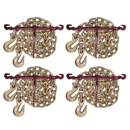 Mytee Products 3/8 12ft G70 Chain 4 and Ratchet Binder Boomer 4 Transport Chains 3812CHRBx4