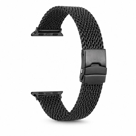 Elegani Mesh Stainless Steel Replacement Band Compatible with Apple Watch 45mm, Black QYJMB-BLK-45mm