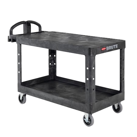 Rubbermaid Commercial Utility Cart with Deep Lipped & Flush Plastic Shelves, Plastic, 750 lb Load Capacity, 2 Shelves FG454500BLA