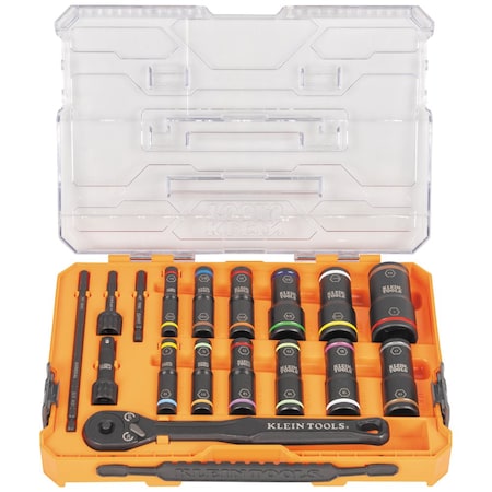 Klein Tools KNECT Flip-24 Deep-Well, Heavy-Duty Impact Socket Set, SAE and Metric 65626
