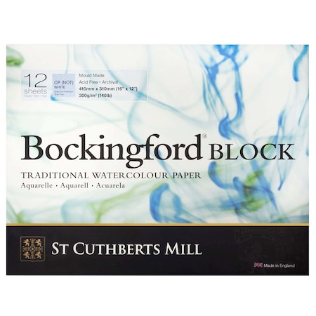 St Cuthberts Bockingford Watercolor Block, Cold Pressed, White, 140lb/300gsm, 12 Sheet, 12x16 inch T46930001011E