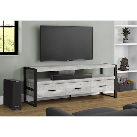 Monarch Specialties Tv Stand, 60 Inch, Console, Storage Drawers, Living Room, Bedroom, Metal, Grey I 2821
