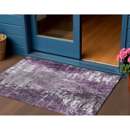Homeroots 3' X 5' Eggplant Purple And Lavender Abstract Washable Indoor Outdoor Area Rug 582914