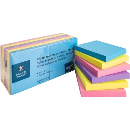 Business Source Sticky Note, Assorted, 12 Pads/Pack, PK18 BSN36615