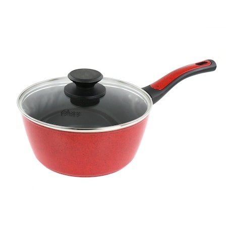 Oster Claybon 2.2 Quart Nonstick Saucepan With Lid in Speckled Red 80678.02