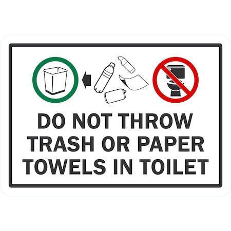 Lyle Do Not Throw Trash Or Paper Towels In Toilet (With Graphic), 10x7, Non-Reflective, White G-1748-ND_10x7