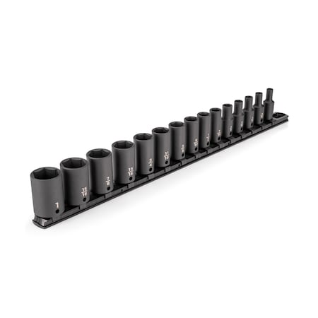 Tekton 3/8 Inch Drive Semi-Deep 6-Point Impact Socket Set with Rail, 15-Piece (1/4 - 1 in.) SID91118