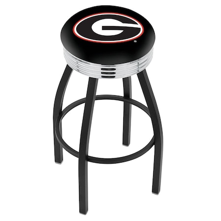 Holland Bar Stool Co 25" Blk Wrinkle Georgia "G" Swivel Bar Stool, Chrome Ring L8B3C25GA-G