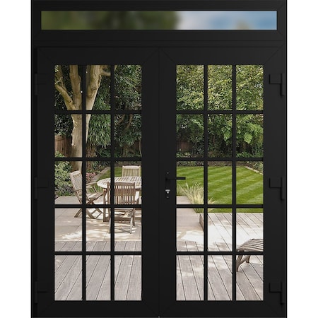 Vdomdoors Front Exterior Prehung Metal-Plastic Double Doors Clear Glass / MANUX 8151 Matte Black / Office Com MANUX8151DEXD-BLK-W72xH80+16-LH-I