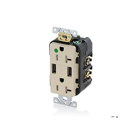 Leviton H.G. Duplex Recept W/USB, Ivory, 20 Amp T5832-HGI