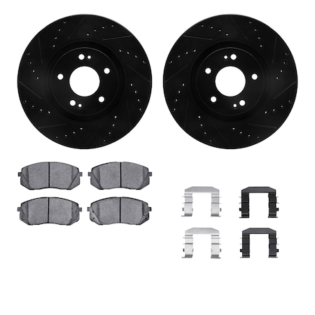 Dynamic Friction Co DFC Brake Rotor - Dimpled & Slotted - Black w/5000 Brake Pads & HW Kit 8512-03042