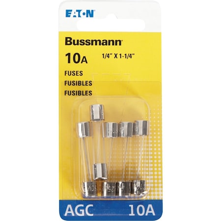 Eaton Bussmann 10A 250V AGC Glass Tube Automotive Fuse, 5PK BP/AGC-10-RP