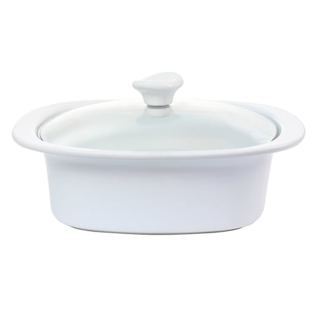 Gibson Elite Gracious Dining 1.9 Quart Stoneware Casserole in White with Glass Lid 130953.02
