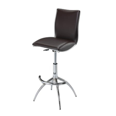 Homeroots Set of Two Brown and Silver Metal and Faux Leather Low Back Adjustable Height Bar Chairs, 2PK 555025