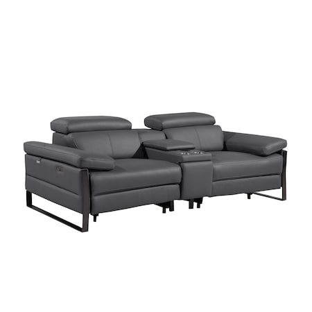 Homeroots 90in Dark Gray and Black Italian Leather Power Reclining Loveseat With Storage 720560